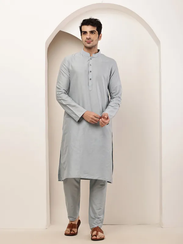 Blue_Straight_Viscose_Silk_Kurta_For_Men