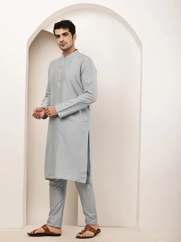 Blue_Straight_Viscose_Silk_Kurta_For_Men
