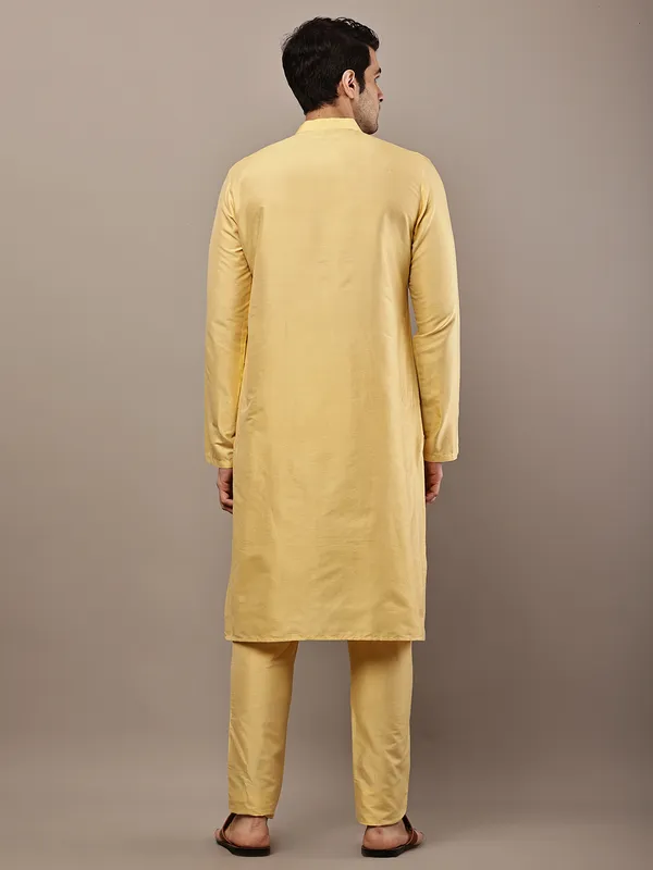 Yellow_Straight_Viscose_Silk_Kurta_For_Men