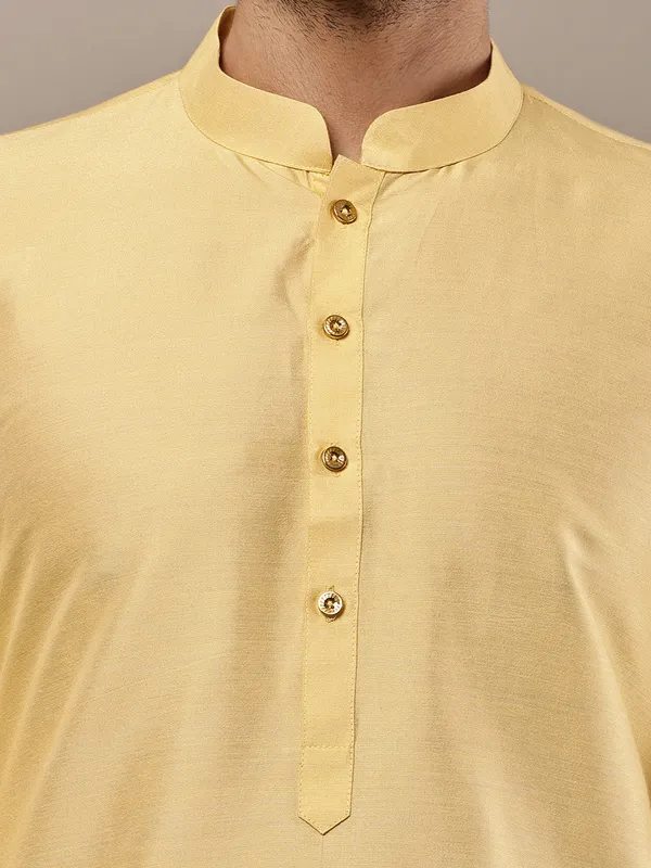Yellow_Straight_Viscose_Silk_Kurta_For_Men