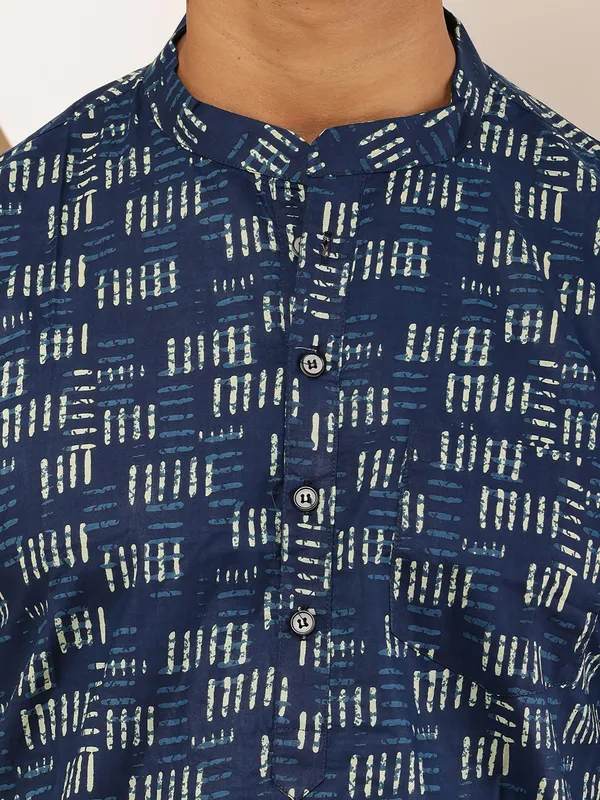 Navy_Blue_Viscose_Blend_Abstract_Block_Print_Kurta_For_Men