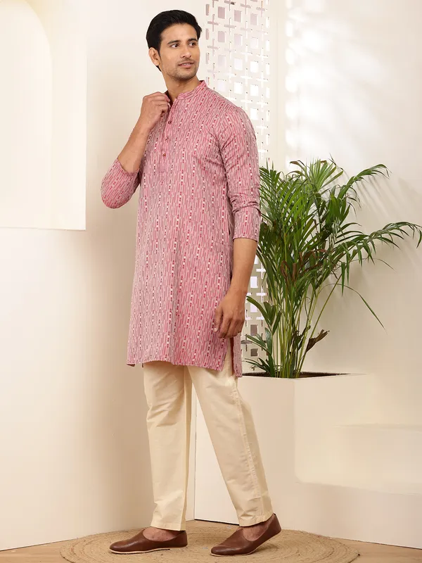 Men_Pink_Embroidery_Straight_Kurta_with_Cream_Pyjama_Set