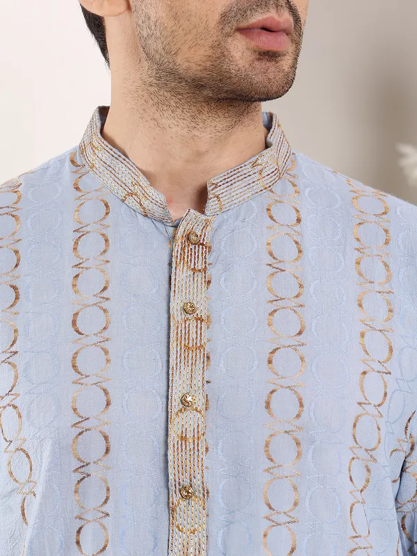Blue_Elegant_Cotton_Printed_Straight__Kurta_For_Men