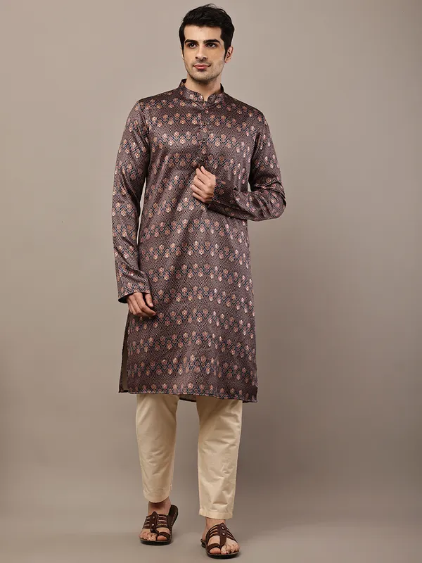 Brown_Printed_Kurta_with_Cream_Pyjama_&_Traditional_Ethnic_Motifs_For_Men