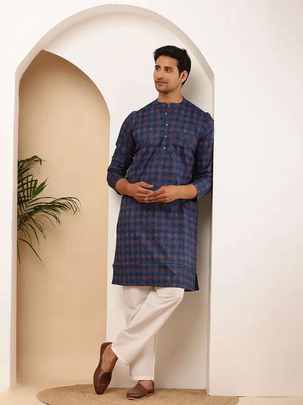 Indigo_Viscose_Blend_Festive_Appeal_Kurta_For_Men