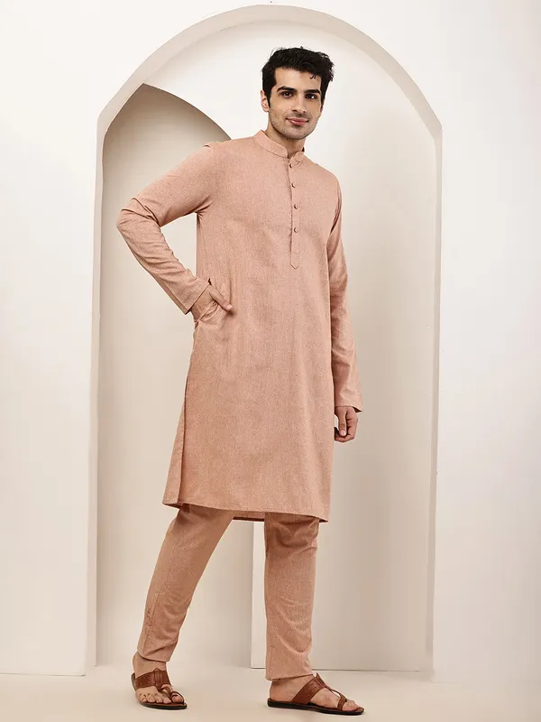 PInk_Straight_Viscose_Silk_Kurta_For_Men