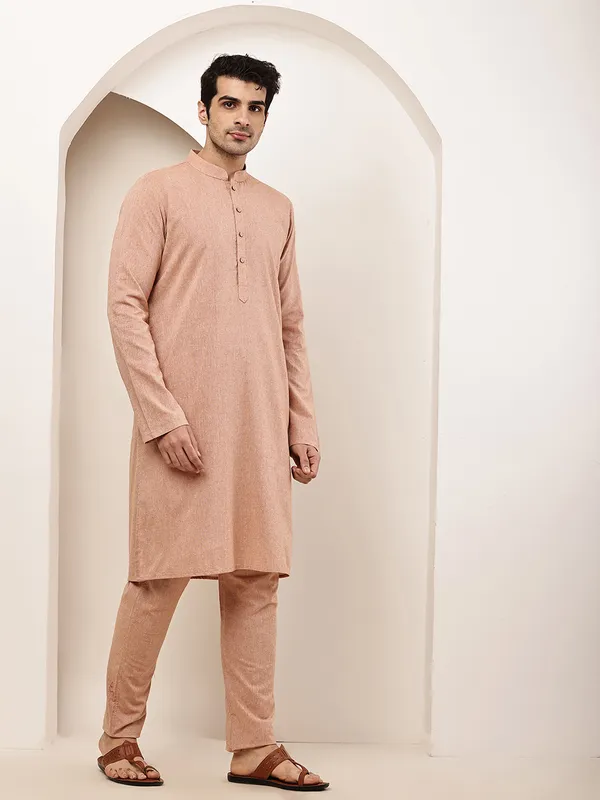 PInk_Straight_Viscose_Silk_Kurta_For_Men