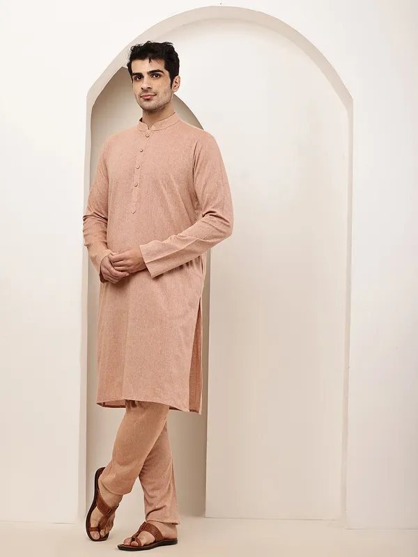 PInk_Straight_Viscose_Silk_Kurta_For_Men