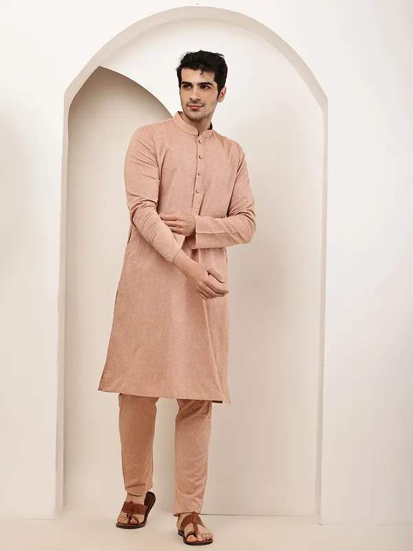 PInk_Straight_Viscose_Silk_Kurta_For_Men