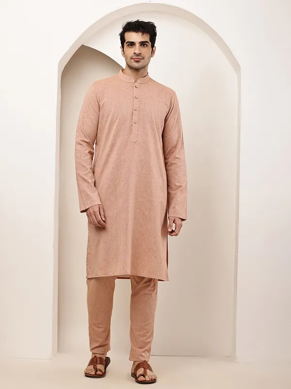 PInk_Straight_Viscose_Silk_Kurta_For_Men