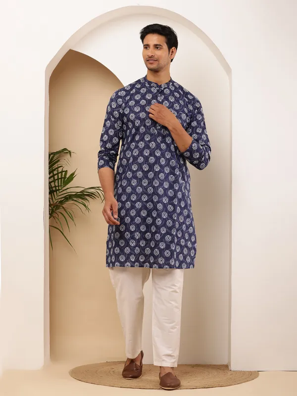 Navy_Polka_Dot_Viscose_Blend_For_Semi-Formal_Wear_Kurta_For_Men