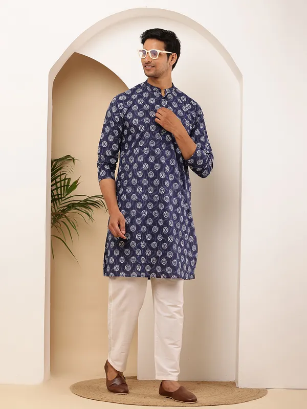 Navy_Polka_Dot_Viscose_Blend_For_Semi-Formal_Wear_Kurta_For_Men