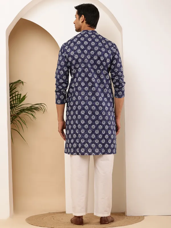 Navy_Polka_Dot_Viscose_Blend_For_Semi-Formal_Wear_Kurta_For_Men