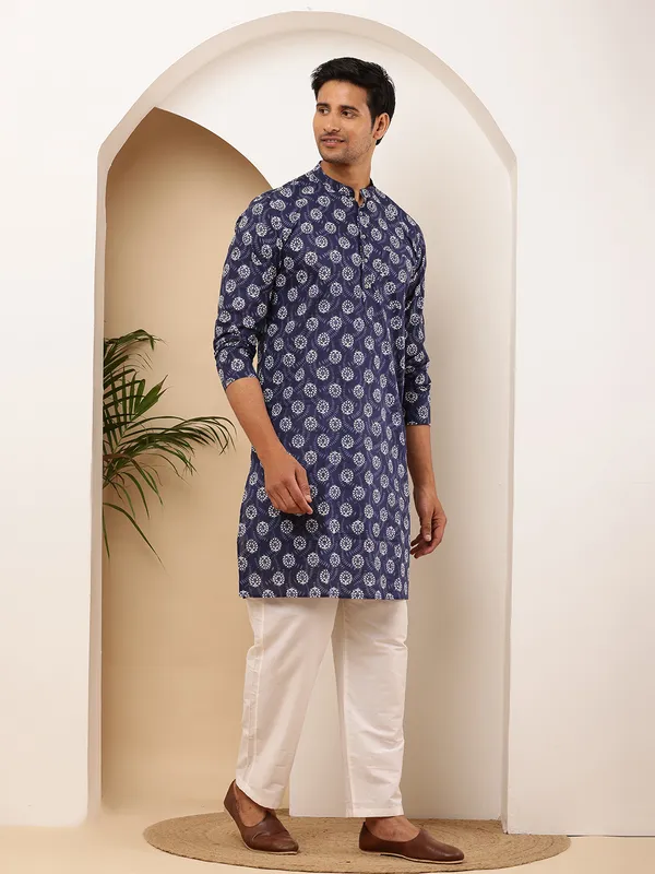Navy_Polka_Dot_Viscose_Blend_For_Semi-Formal_Wear_Kurta_For_Men