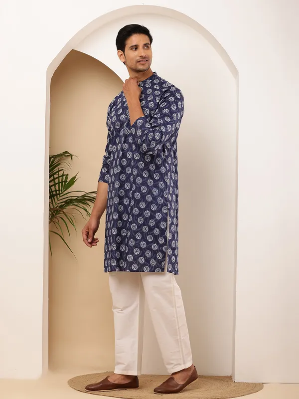 Navy_Polka_Dot_Viscose_Blend_For_Semi-Formal_Wear_Kurta_For_Men