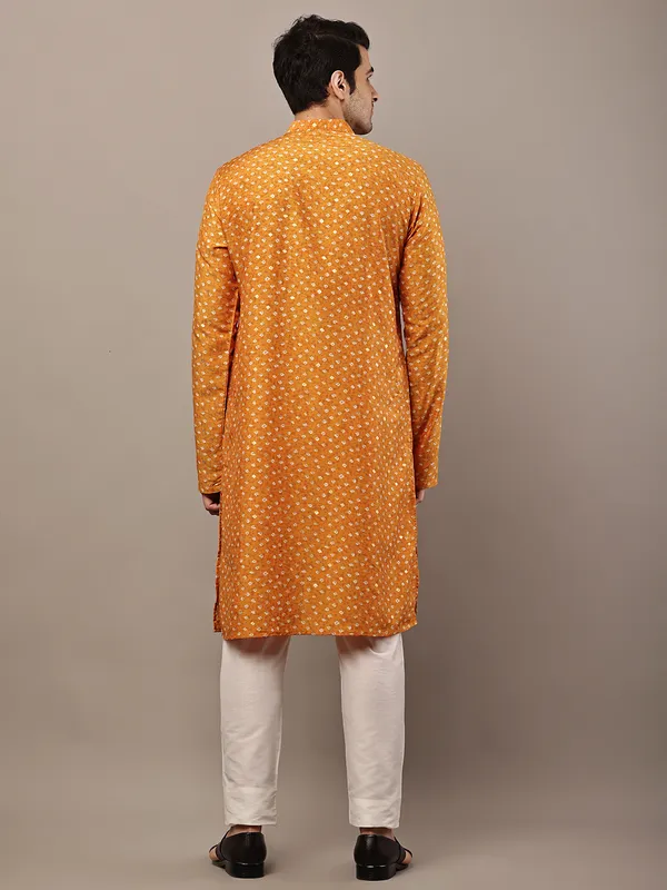 Mustard_Printed_Kurta_with_Cream_Pyjama_&_All-Over_Ethnic_Motifs_For_Men