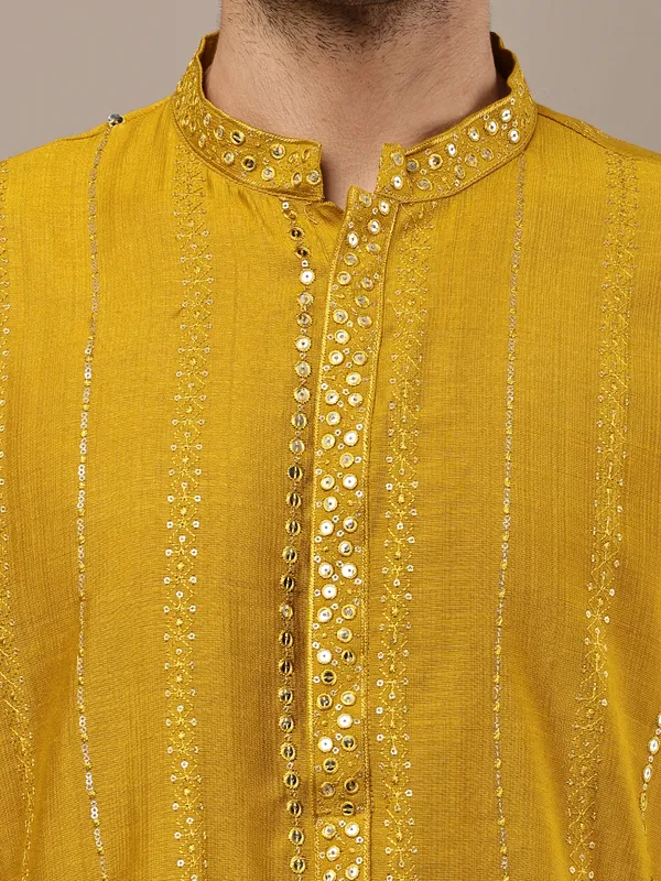 Mustard_Textured_Embroidered_Kurta__For_Men