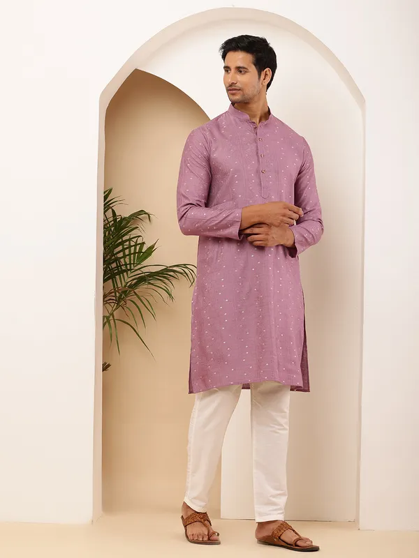 Magenta_Viscose_Blend_Rich_Sheen_Kurta_For_Men