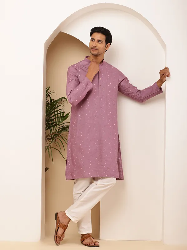 Magenta_Viscose_Blend_Rich_Sheen_Kurta_For_Men