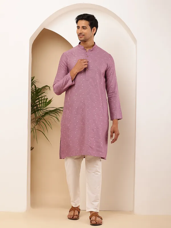 Magenta_Viscose_Blend_Rich_Sheen_Kurta_For_Men
