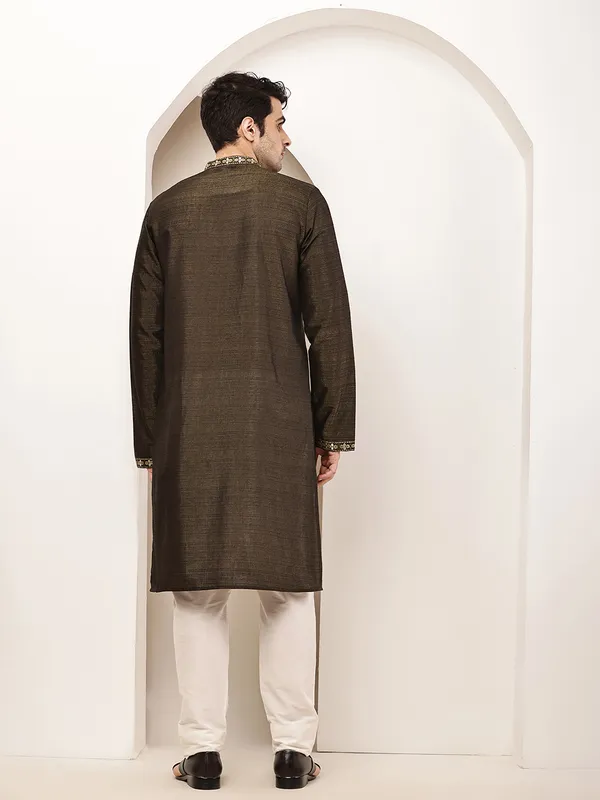 Green_Viscose_Silk_Zari-Work_Straight_Kurta_For_Men