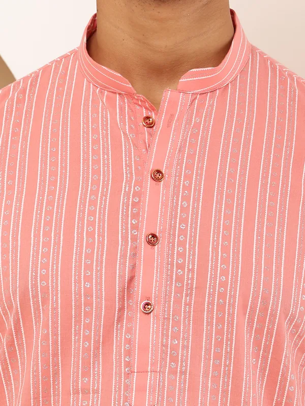 Coral_Pink_Cotton_All-Over_Print_Kurta_For_Men