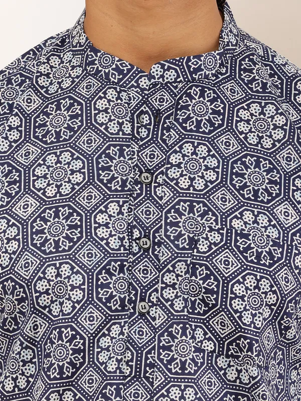 Steel_Blue_Viscose_Blend_Subtle_Texture_Kurta_For_Men