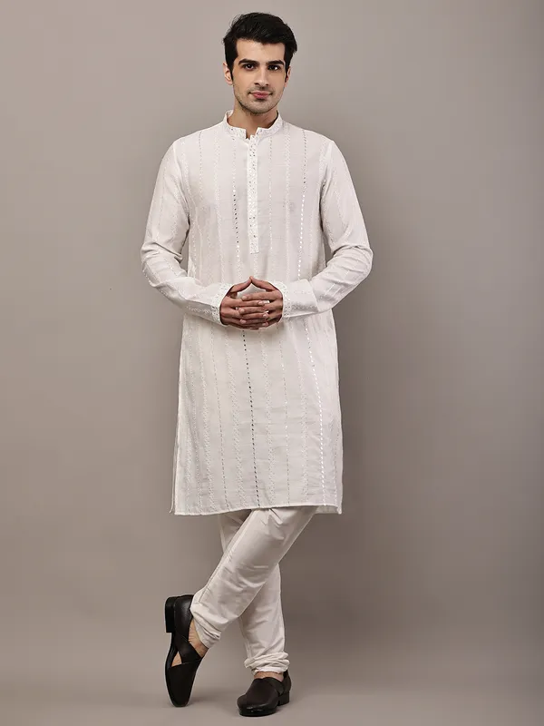 White_Textured_Embroidered_Kurta__For_Men