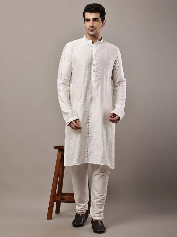 White_Textured_Embroidered_Kurta__For_Men