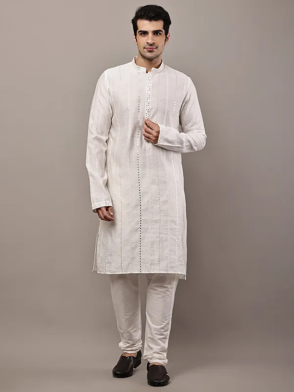 White_Textured_Embroidered_Kurta__For_Men