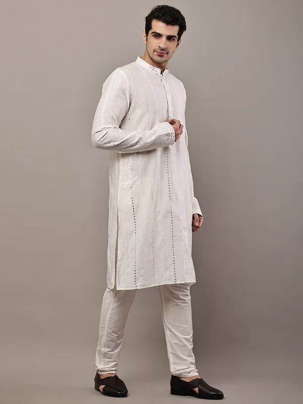 White_Textured_Embroidered_Kurta__For_Men