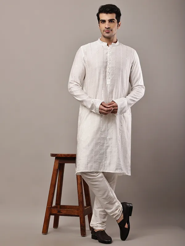 White_Textured_Embroidered_Kurta__For_Men