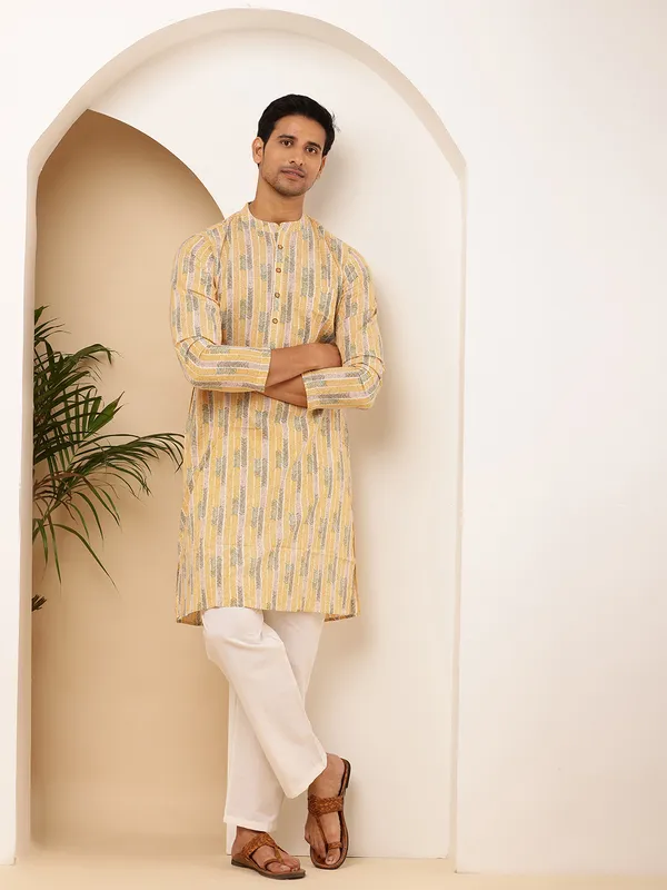 Beige_Cotton_All-Over_Traditional_Motifs_Kurta_For_Men