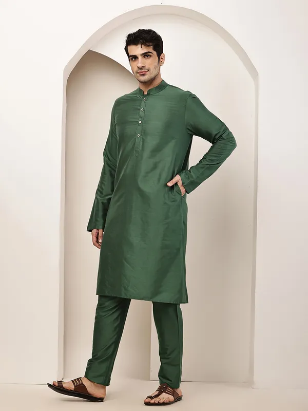 Green_Straight_Viscose_Silk_Kurta_For_Men