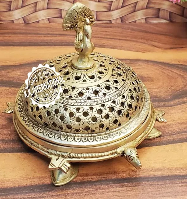 Brass_Dhoop_Dani_Incense_Burner_–_Tortoise_&_Peacock_Design_|_Loban_Holder_|_Traditional_Brass_Dhoop_Stand_(6.5X5X4.5_Inches)