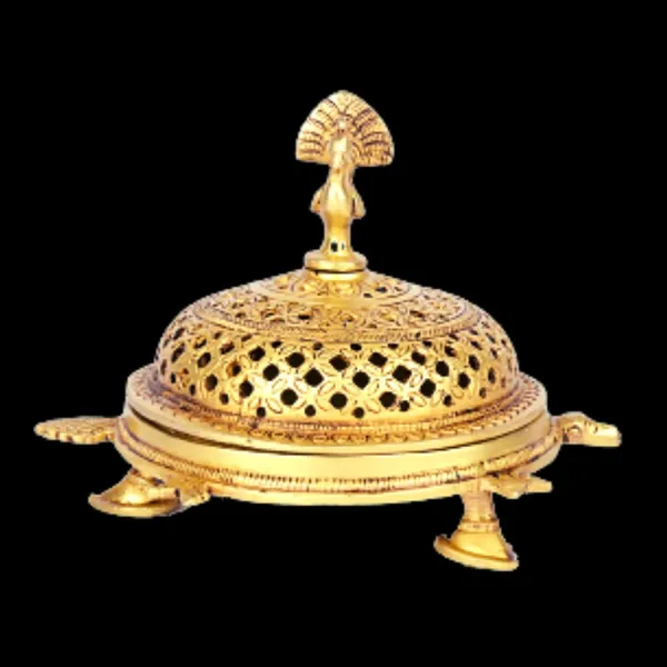 Brass_Dhoop_Dani_Incense_Burner_–_Tortoise_&_Peacock_Design_|_Loban_Holder_|_Traditional_Brass_Dhoop_Stand_(6.5X5X4.5_Inches)