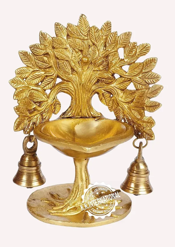 Handcrafted_Brass_Deepak_With_Kalpavriksha_Tree_&_Hanging_Bells_–_7_Inches_Oil_Lamp