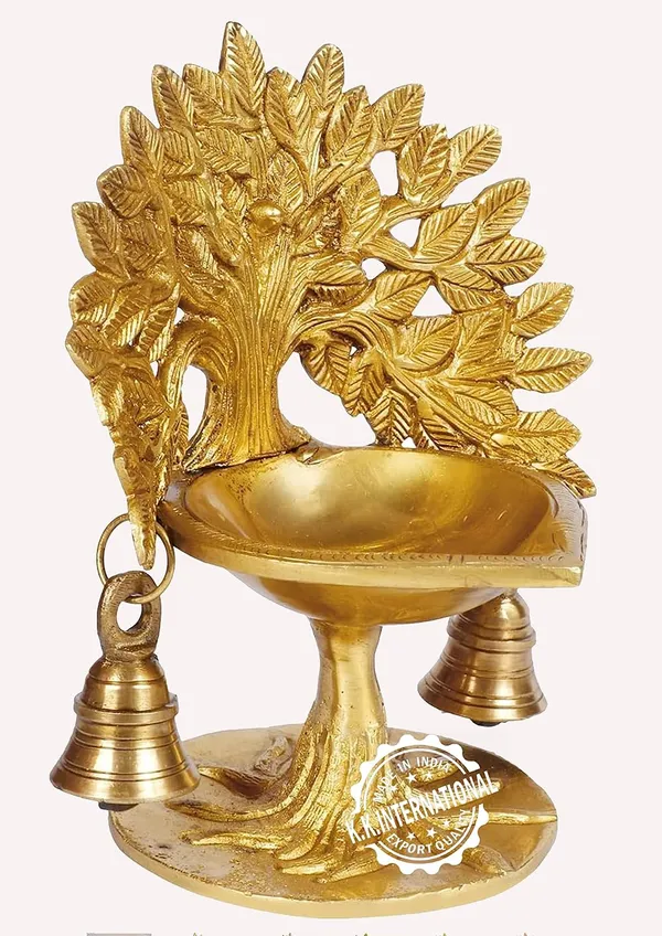 Handcrafted_Brass_Deepak_With_Kalpavriksha_Tree_&_Hanging_Bells_–_7_Inches_Oil_Lamp