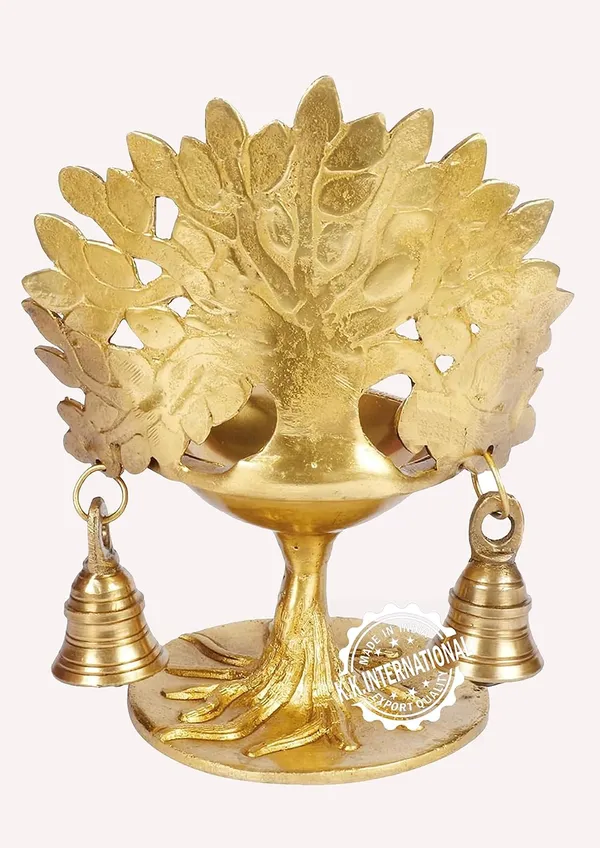 Handcrafted_Brass_Deepak_With_Kalpavriksha_Tree_&_Hanging_Bells_–_7_Inches_Oil_Lamp