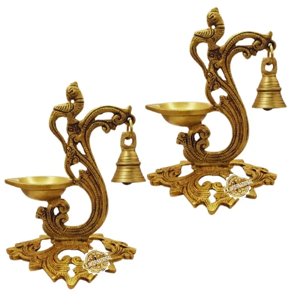 Brass_Peacock_Hanging_Diya_With_Table_Standing_Deepak_(Set_Of_2)_Traditional_Oil_Lamp_For_Decoration