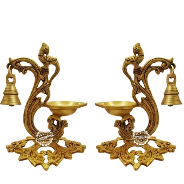 Brass_Peacock_Hanging_Diya_With_Table_Standing_Deepak_(Set_Of_2)_Traditional_Oil_Lamp_For_Decoration