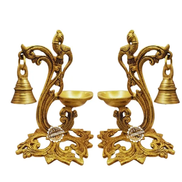 Brass_Peacock_Hanging_Diya_With_Table_Standing_Deepak_(Set_Of_2)_Traditional_Oil_Lamp_For_Decoration