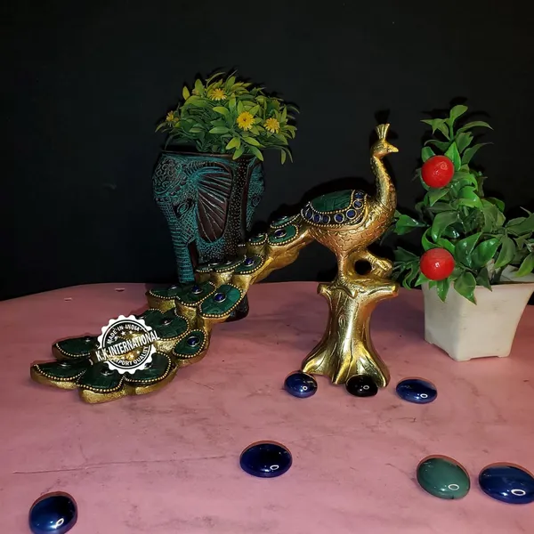 Brass_Peacock_Figurine,_Home_Decor_Gift_Statue,_Large_Size_With_Stone_Work_With_Base_Showpiece