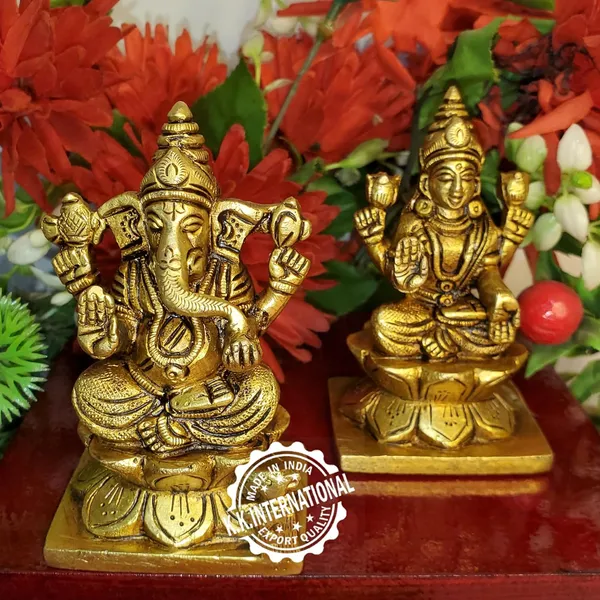 Brass_Laxmi_Ganesh_Idol_Pair,_Standard,_Weight_-_Antique_Yellow,_2_Piece_For_Gifting_&_Home_Decor