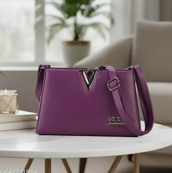 Premium_Purple_Structured_Sling_Handbag_with_Metal_V_Accent