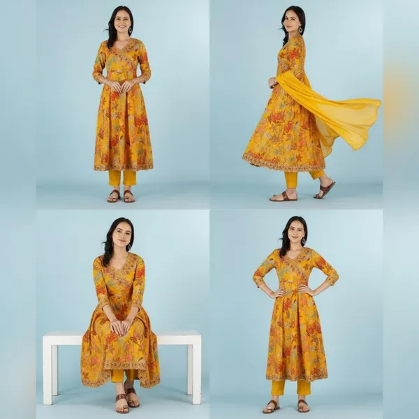 Yellow_Floral_Printed_Anarkali_Kurta_Set_With_Dupatta