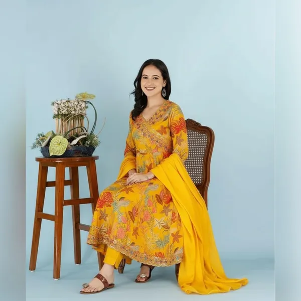 Yellow_Floral_Printed_Anarkali_Kurta_Set_With_Dupatta