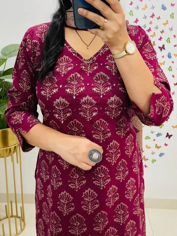 Wine_Block_Print_Kurta_Set_with_Dupatta