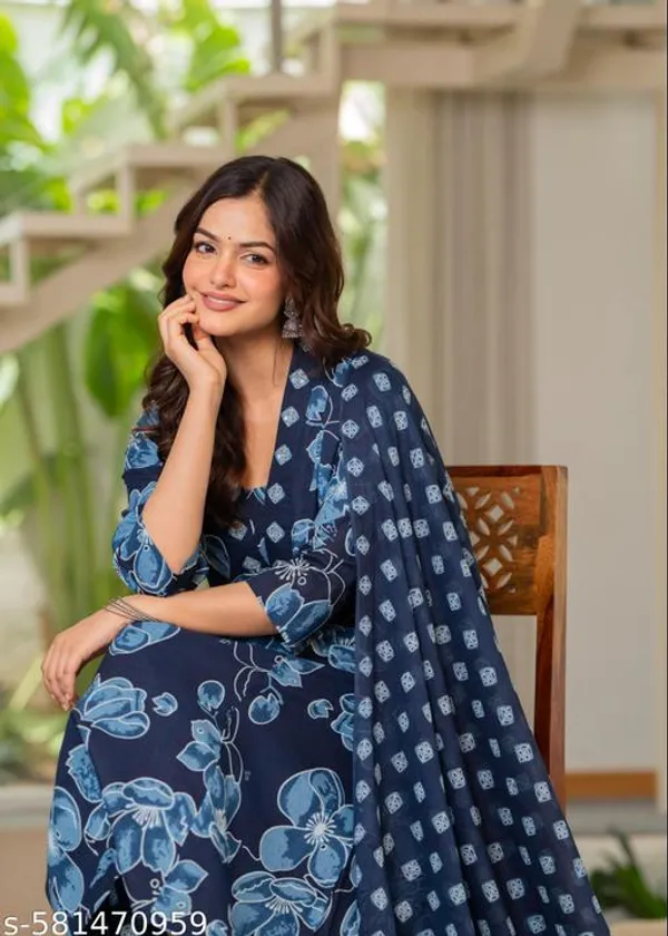 Blue_Cotton_Printed_Kurta_Set_For_Women_&_Girls