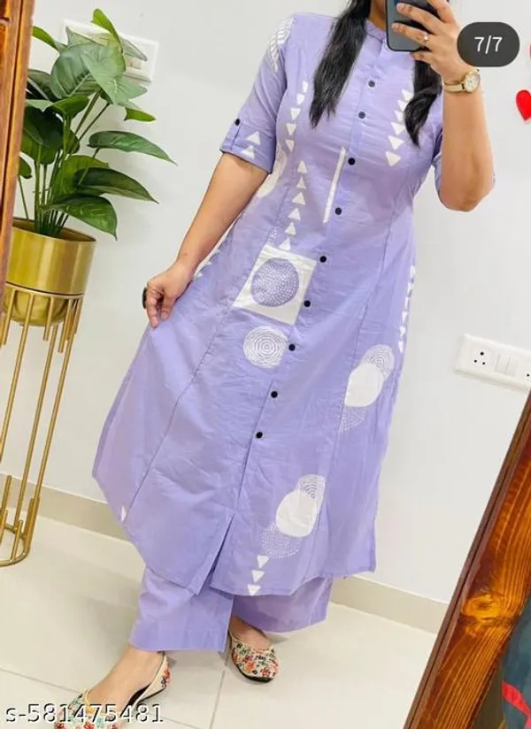 Lavendar_Cotton_Printed_Kurta_Set_For_Women_&_Girls